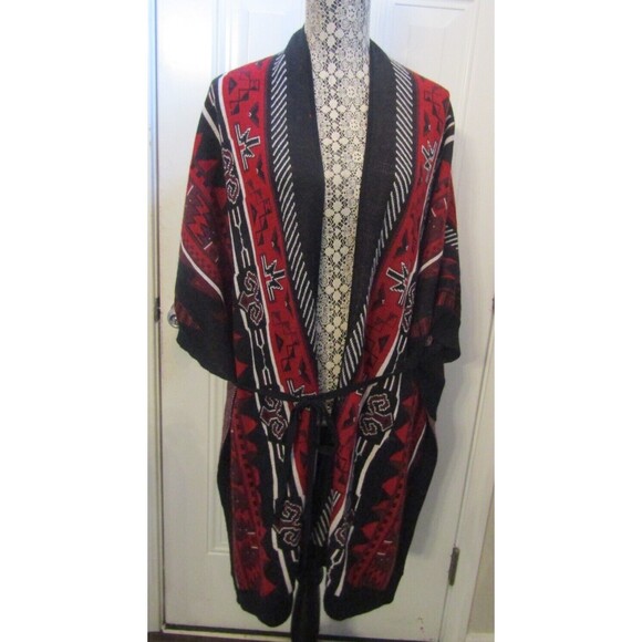 Grey Antics Knit Wool Blend Oversized Aztec Southwestern Sweater Wrap Sz XS / S - Picture 2 of 7